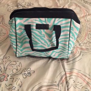 Teal and white zebra print lunchbox